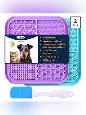Lukito Silicone Pet Slow Feeder Licking Mat - Purple & Teal Cats Dogs